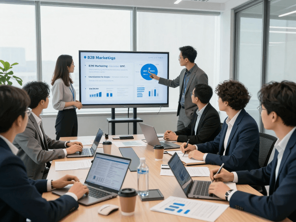 Wissen / Blog-Hub über effektive B2B-Strategien und DSGVO-Compliance in einem modernen Büro.
