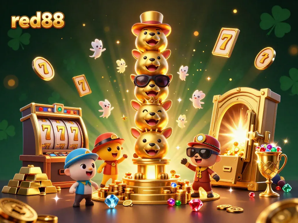 Experience thrilling adventure at red88 with golden totem, jackpot reels, and vibrant casino gems.