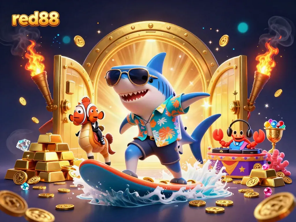 Engage in thrilling gameplay at red88 with a vibrant underwater casino adventure illustration