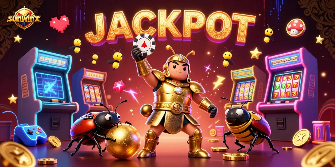 Engage with sunwinx as a hercules beetle celebrates a big win, surrounded by exhilarating casino elements.