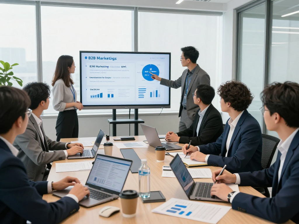 Wissen / Blog-Hub über effektive B2B-Strategien und DSGVO-Compliance in einem modernen Büro.