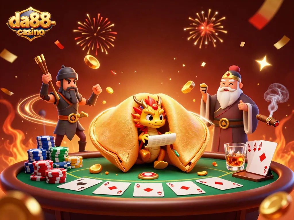 Win big at da88-casino with a vibrant, dynamic illustration showcasing poker and fortune themes.