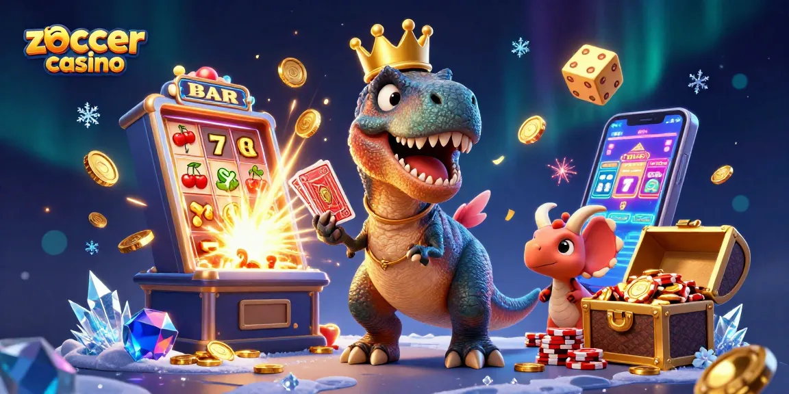 Zoccer casino showcases lively characters in a dynamic gambling scene, featuring vibrant slots and casino elements.